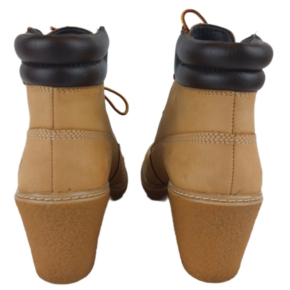 Timberland 8 Tan Brown Red Yellow Wedge Booties Ankle Boots Womens Laces Leather - Picture 16 of 16